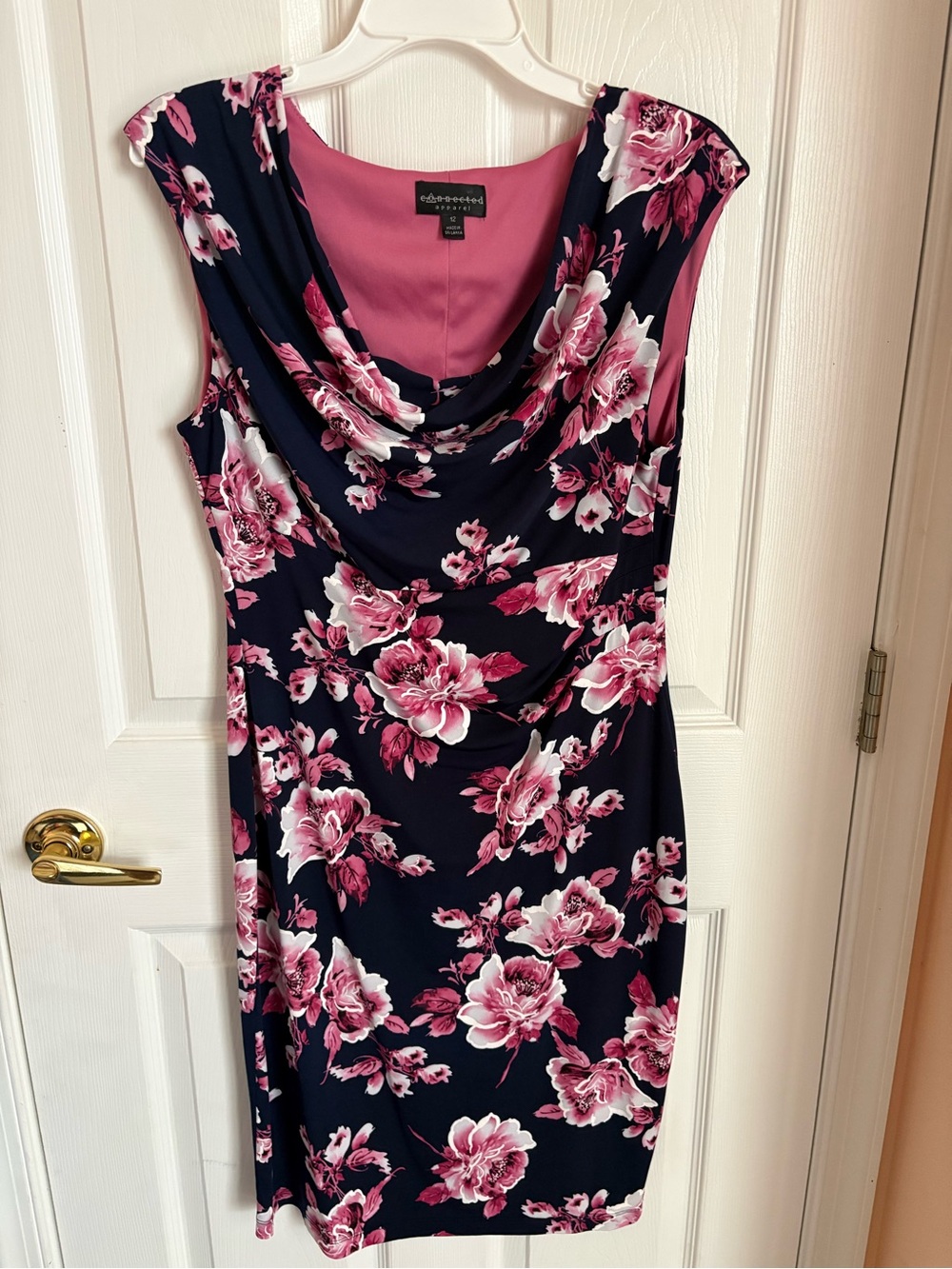 connected apparel Navy Floral Cowl Neck Tunic with Pink Blossoms